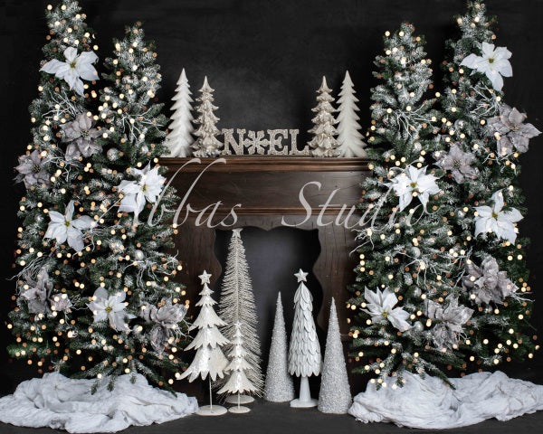 RTS Kate Christmas Fireplace Room With White Accents Backdrop Designed by Abbas Studio