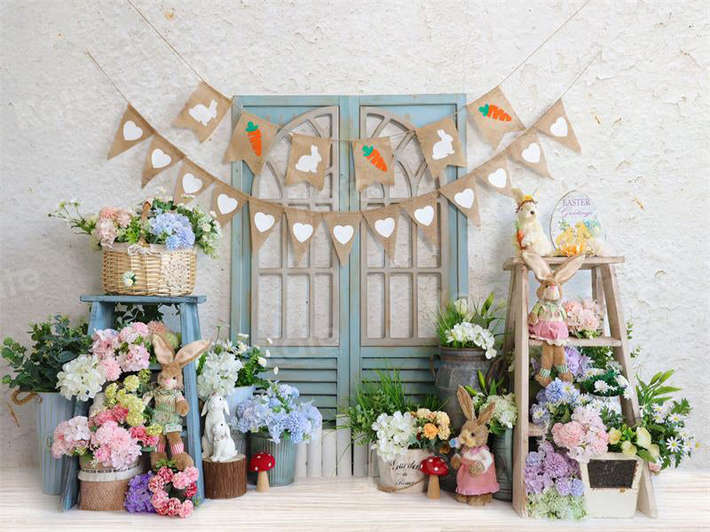 RTS Kate White Easter Flower Bunny Backdrop for Photography