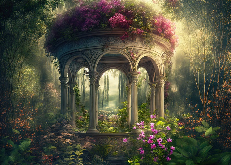 Kate Enchanted Gazebo Spring Fantasy Flower Garden Fleece Backdrop Designed by Candice Compton