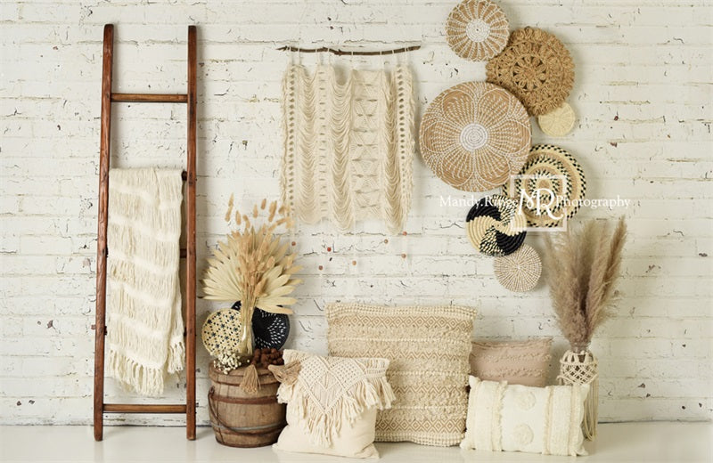 TEST kate Boho Macrame Wall with Baskets and Ladder Backdrop Designed by Mandy Ringe Photography