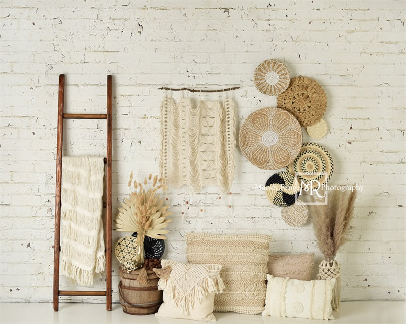 RTS Kate Boho Macrame Wall with Baskets and Ladder Backdrop Designed by Mandy Ringe Photography