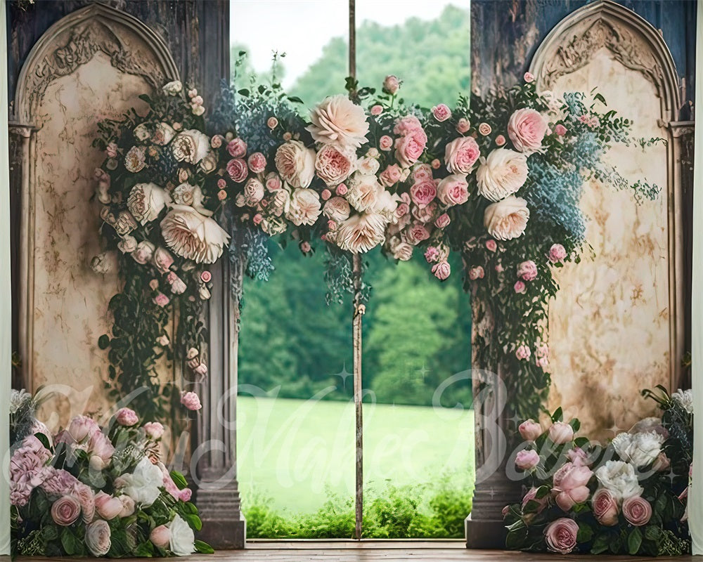 RTS Kate Pink Rose Floral Outside Wedding Wall Backdrop Designed by Mini MakeBelieve