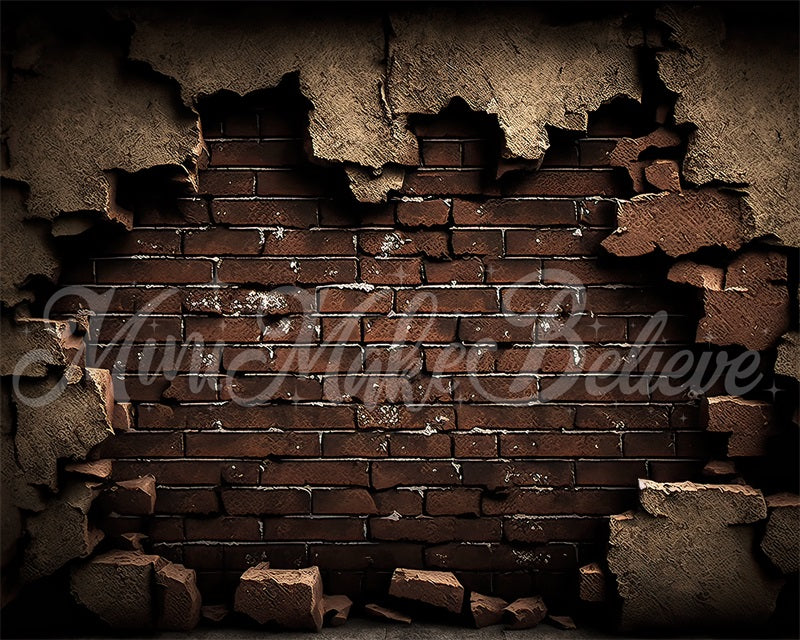 RTS Kate Comic Superhero Birthday Smash Cracked Brown Brick Wall Backdrop Designed by Mini MakeBelieve