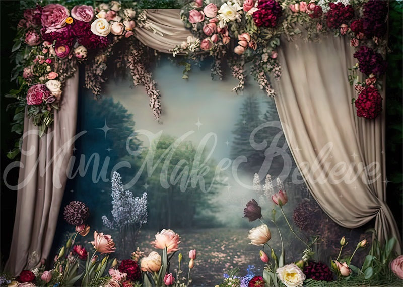 RTS Kate Painterly Fine Art Floral Vintage Landscape with Curtains Backdrop Designed by Mini MakeBelieve