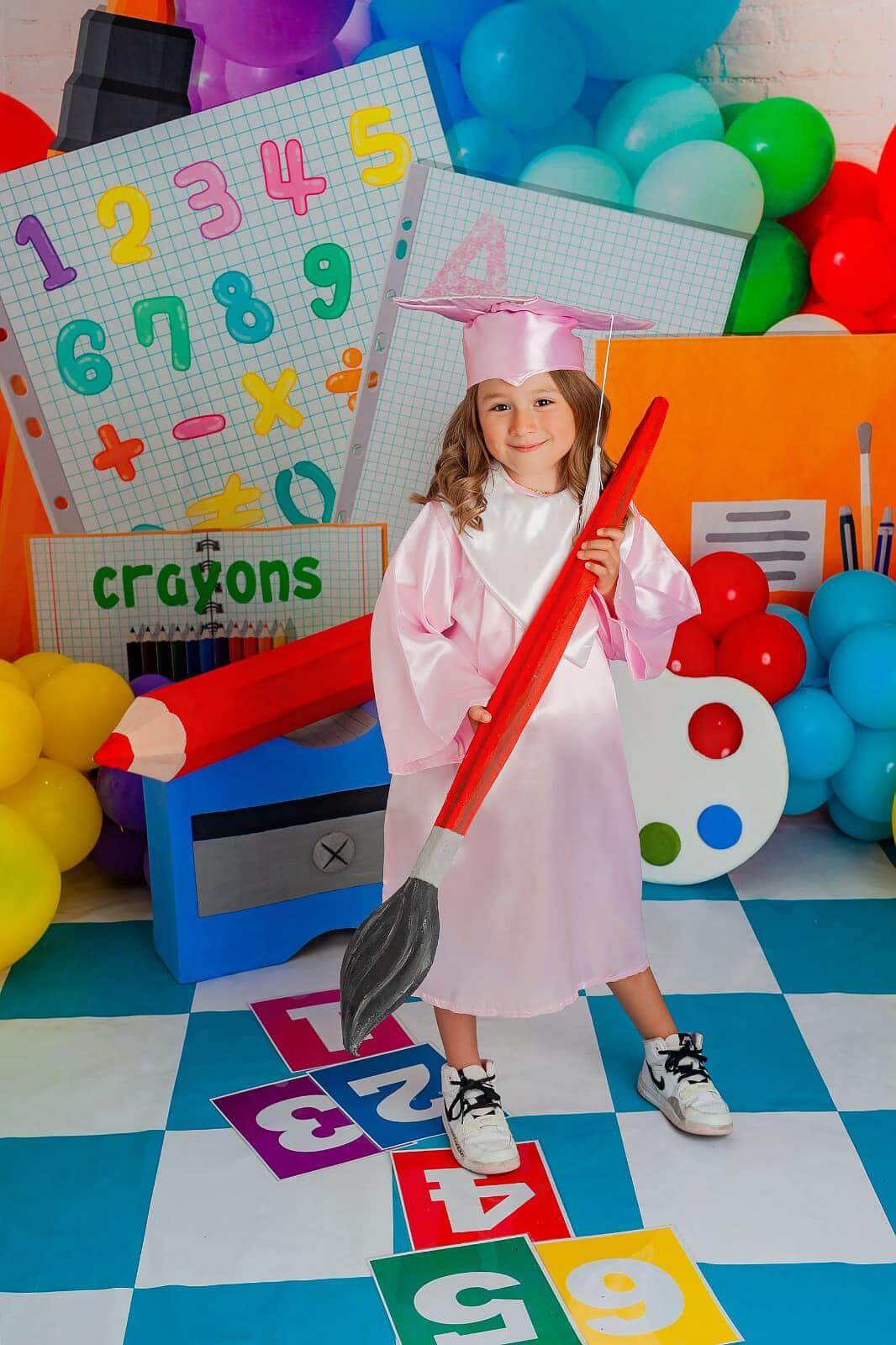 Kate Back to School Cartoon Crayons Book Backdrop for Photography