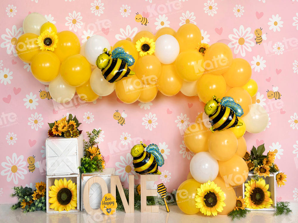 RTS Kate Summer Bee Balloon Pink Floral Backdrop Designed by Emetselch