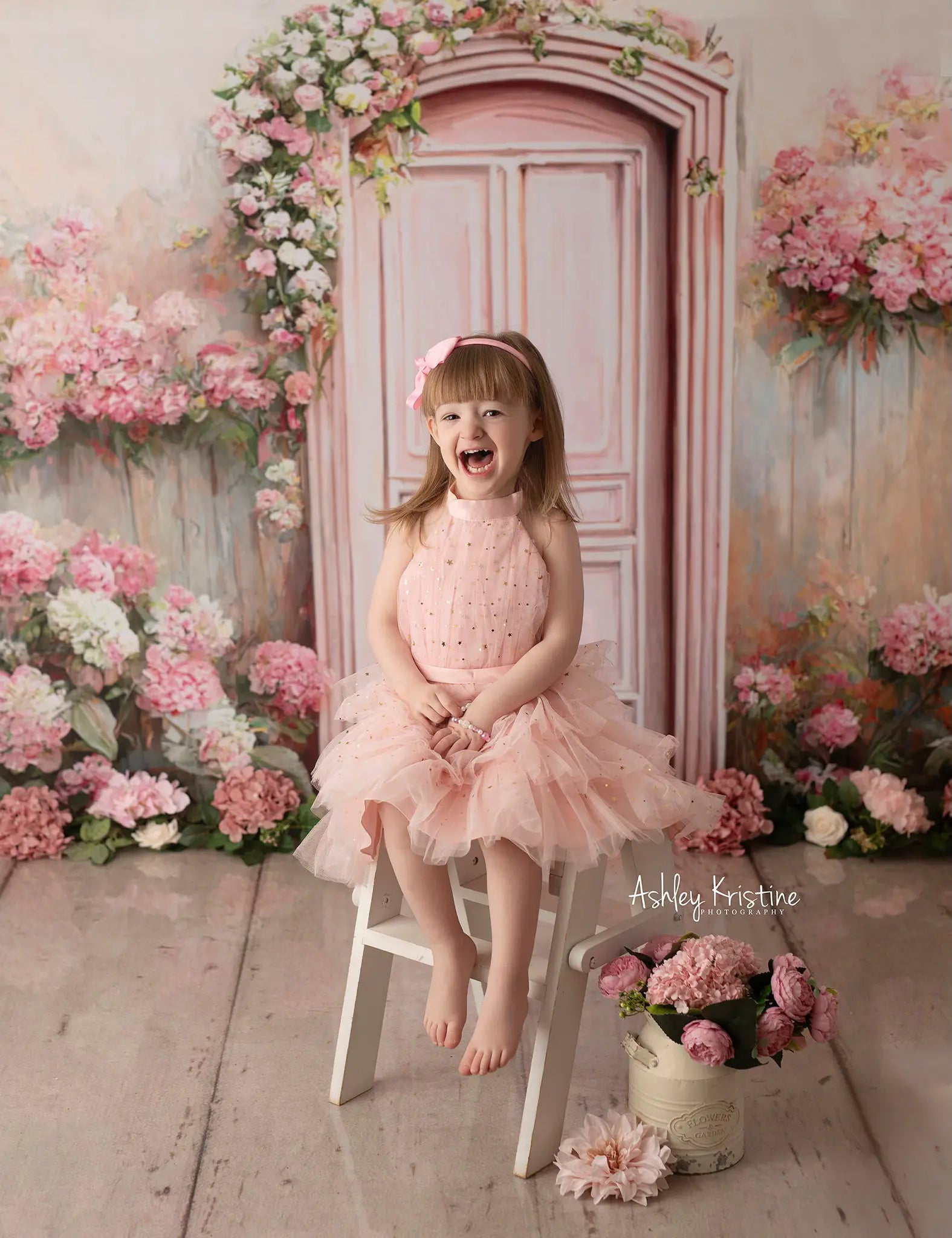 Kate Spring Soft Pink Floral Door Printed Backdrop Designed by Chain Photography