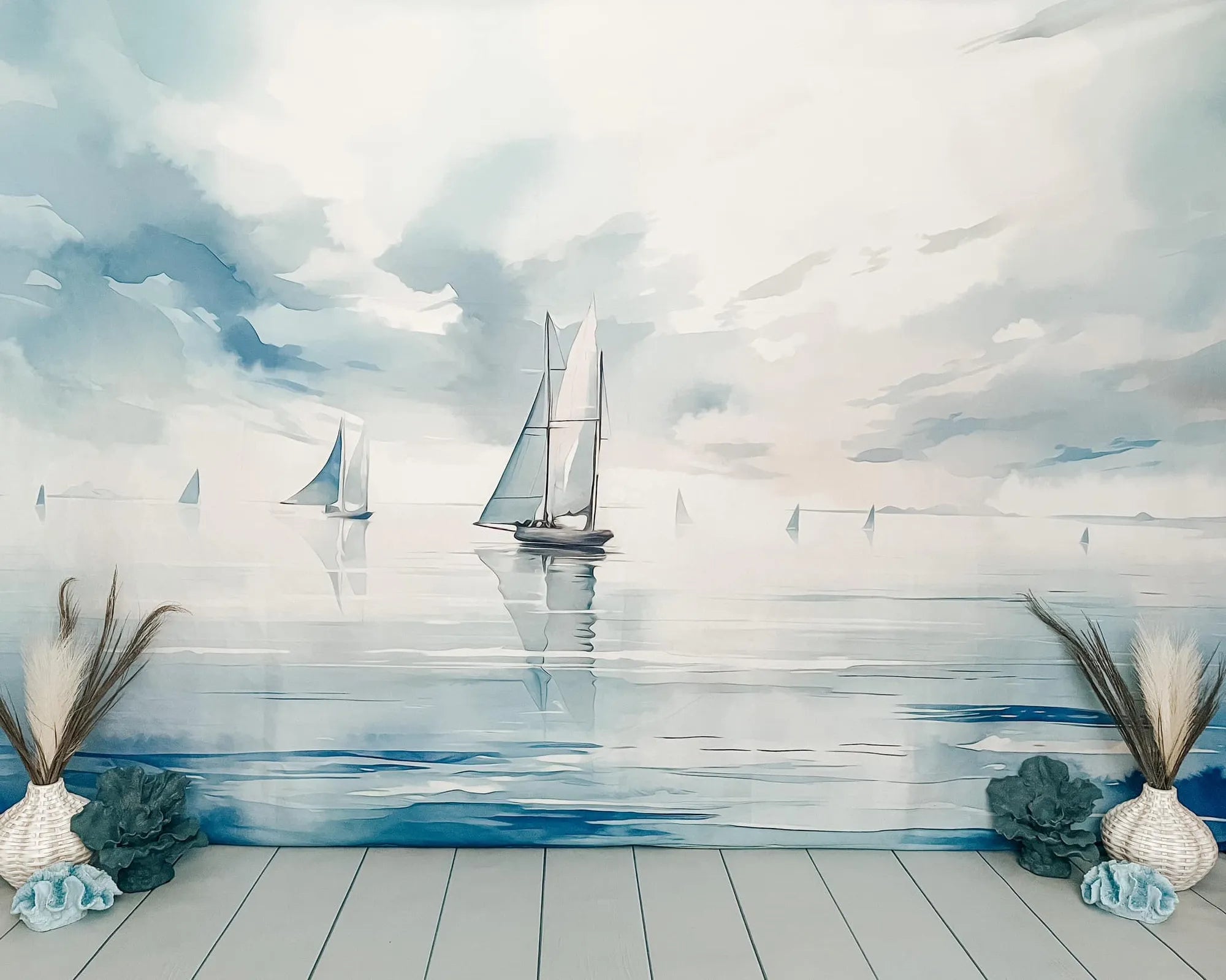 RTS Kate Summer Watercolor Sea Boats Backdrop Designed by Patty Robert