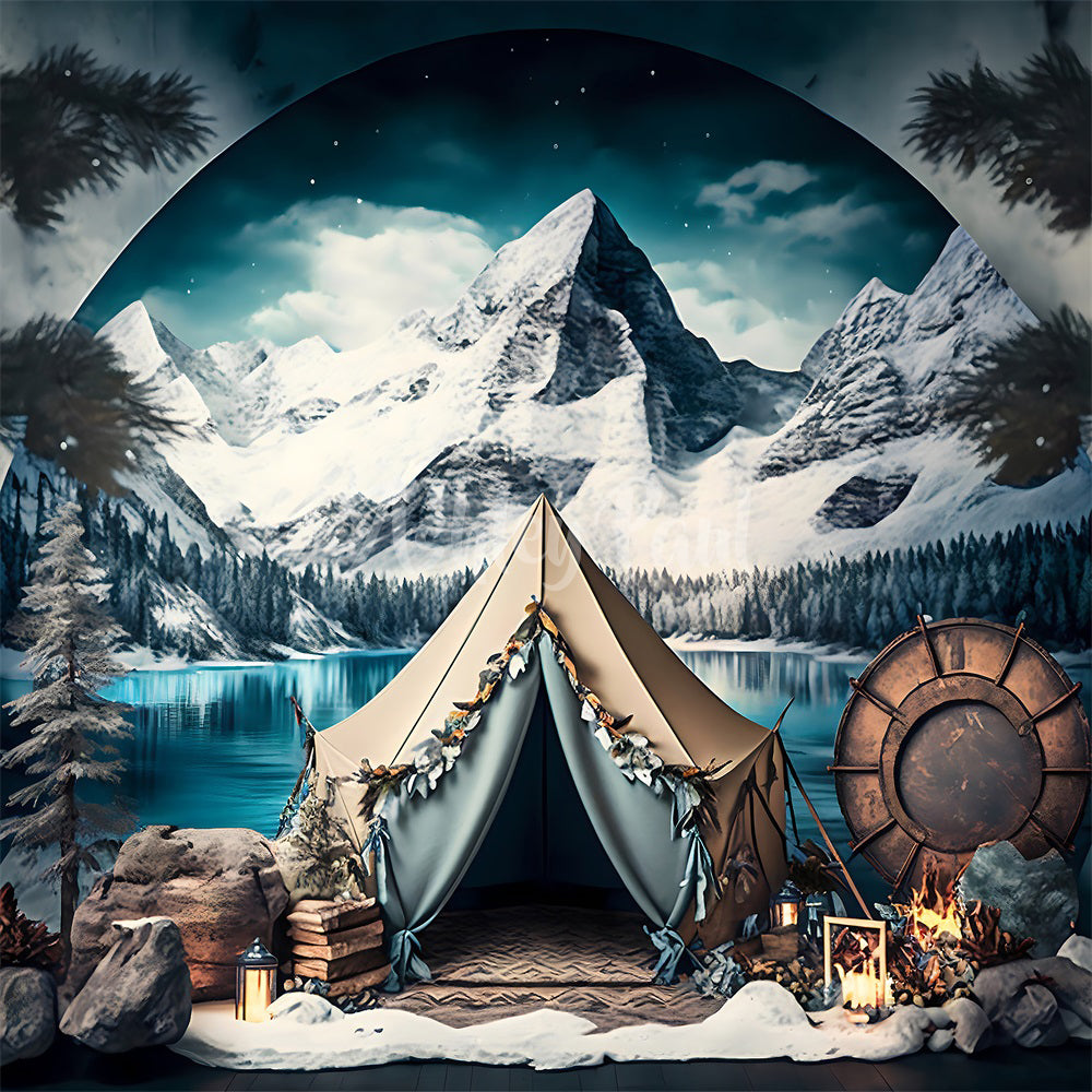 Kate Winter Camping Tent Cake Smash Backdrop Designed by Ashley Paul