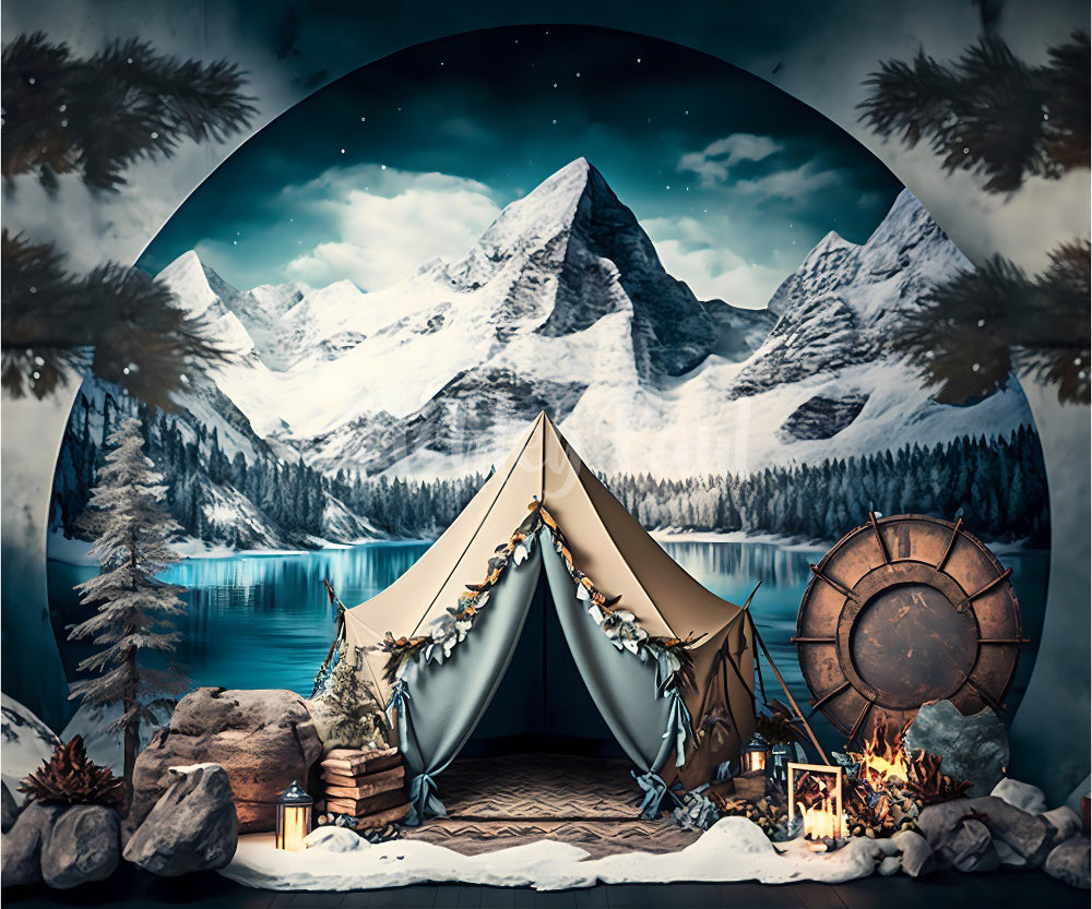 Kate Winter Camping Tent Cake Smash Backdrop Designed by Ashley Paul