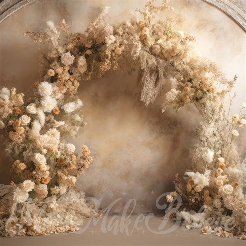 Kate Painterly Fine Art Floral Luxury Flower Arch on Beige Wall Wedding Birthday Communion Backdrop Designed by Mini MakeBelieve