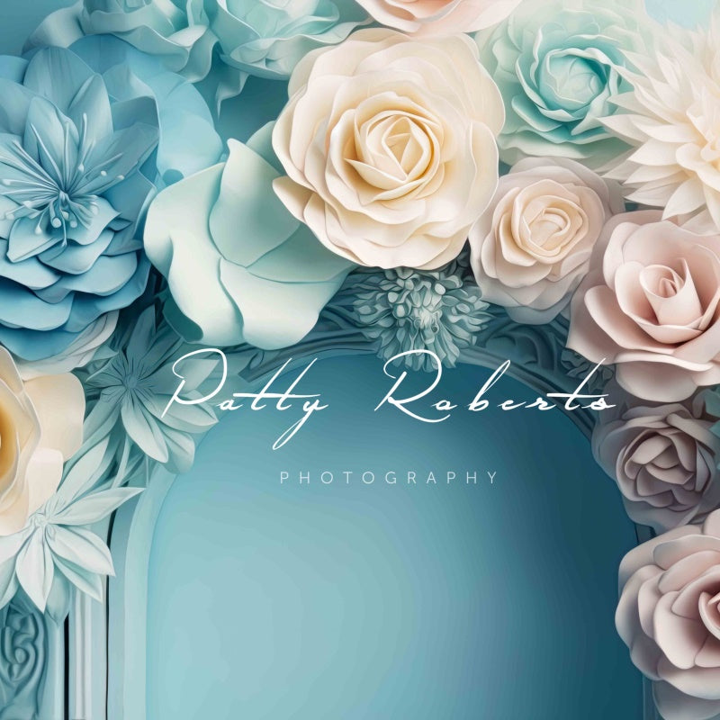 Kate Pastel Petals Painterly Style Blue Wedding Backdrop Designed by Patty Robert