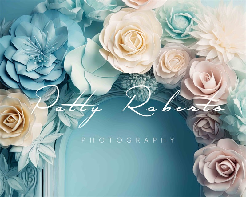 Kate Pastel Petals Painterly Style Blue Wedding Backdrop Designed by Patty Robert