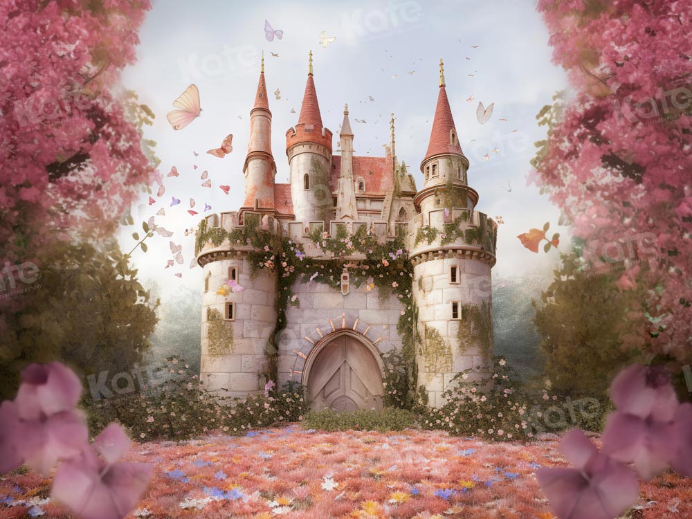 Kate Romantic Pink Flower Retro Castle Backdrop Designed by Chain Photography