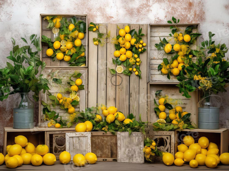 Rustic Lemon Grove Wooden Crates Backdrop