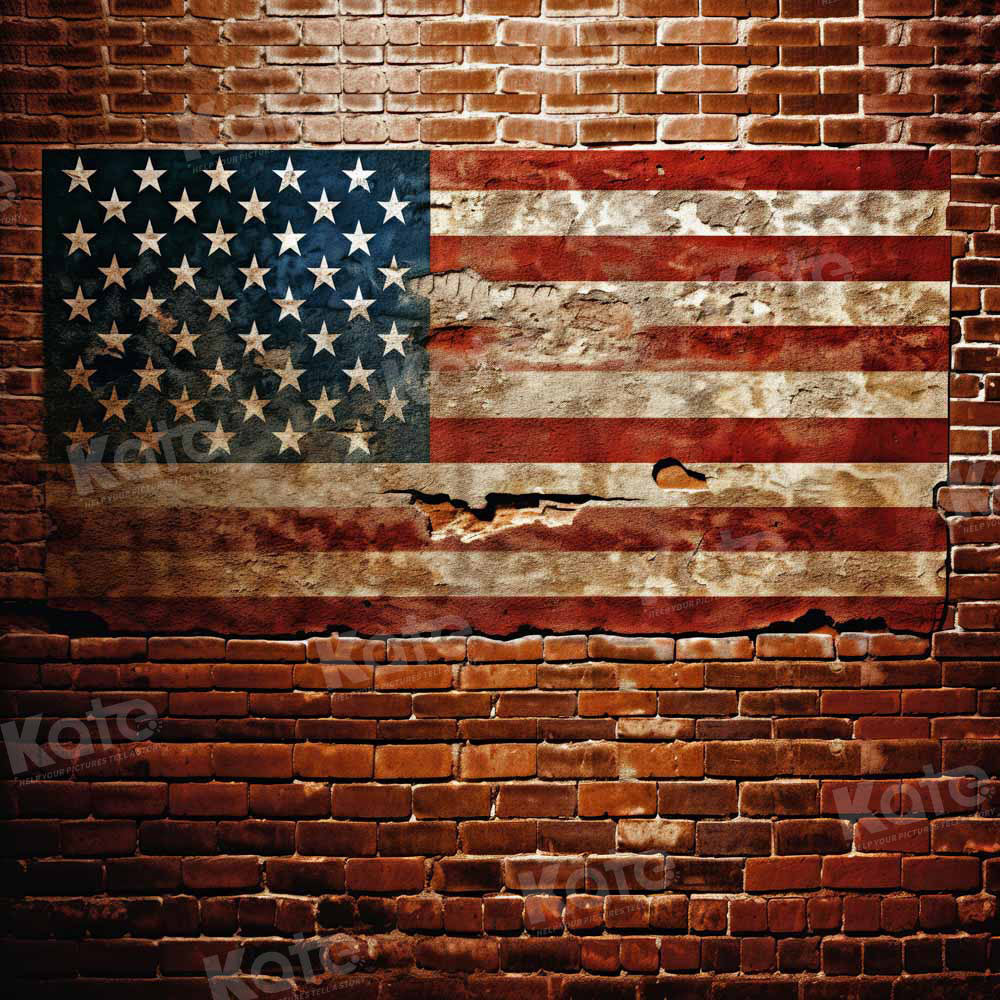 Kate American Flag Brick Wall Independence Day Backdrop Designed by Chain Photography