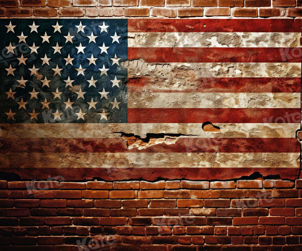 Kate American Flag Brick Wall Independence Day Backdrop Designed by Chain Photography