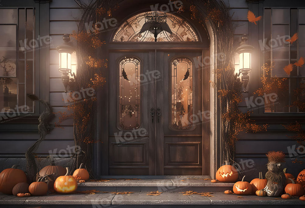Kate Autumn Pumpkin Night Halloween Yard Door Backdrop for Photography