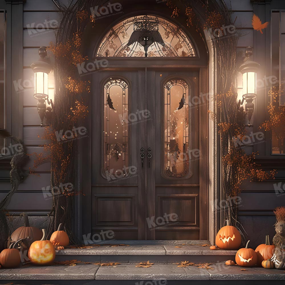 Kate Autumn Pumpkin Night Halloween Yard Door Backdrop for Photography