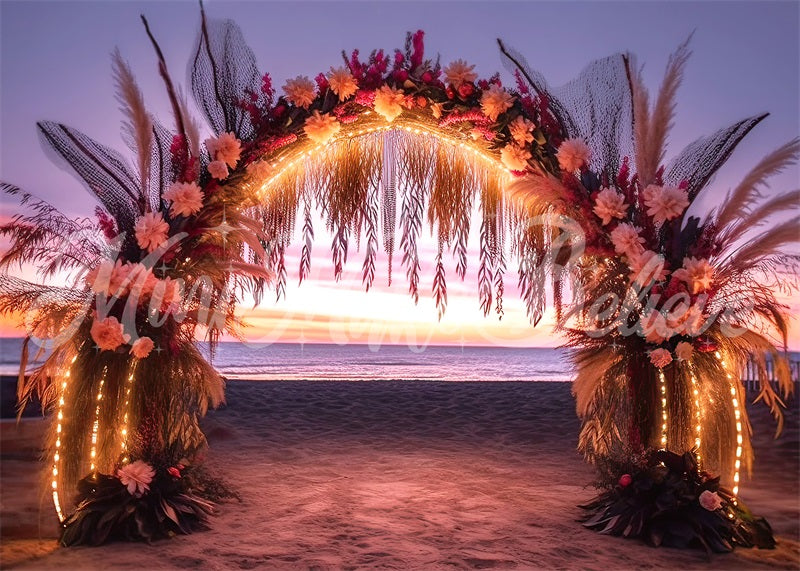 Kate Painterly Beach Sunset Glowing Arch Backdrop Designed by Mini MakeBelieve