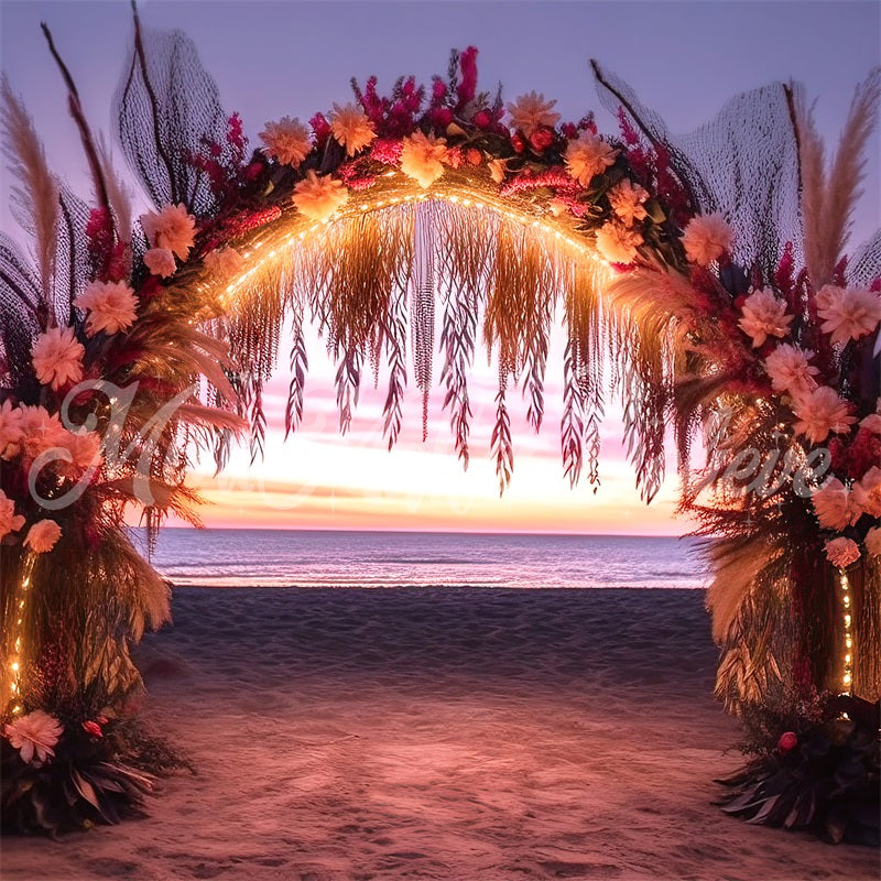 Kate Painterly Beach Sunset Glowing Arch Backdrop Designed by Mini MakeBelieve