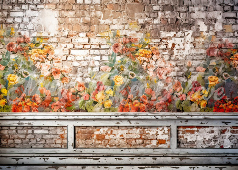 Kate Painterly Brick Wall Floral Painting Backdrop Designed by Mini MakeBelieve