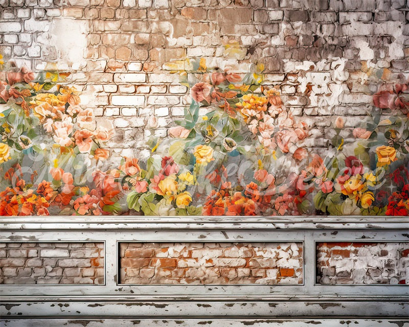 Kate Painterly Brick Wall Floral Painting Backdrop Designed by Mini MakeBelieve