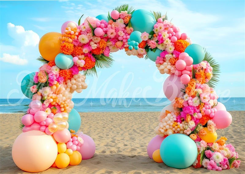 Kate Summer Bright Beach Balloon Floral Arch Backdrop Designed by Mini MakeBelieve