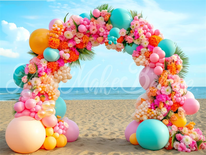 Kate Summer Bright Beach Balloon Floral Arch Backdrop Designed by Mini MakeBelieve