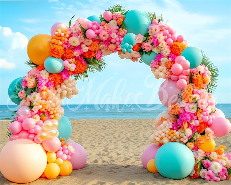 Kate Summer Bright Beach Balloon Floral Arch Backdrop Designed by Mini MakeBelieve