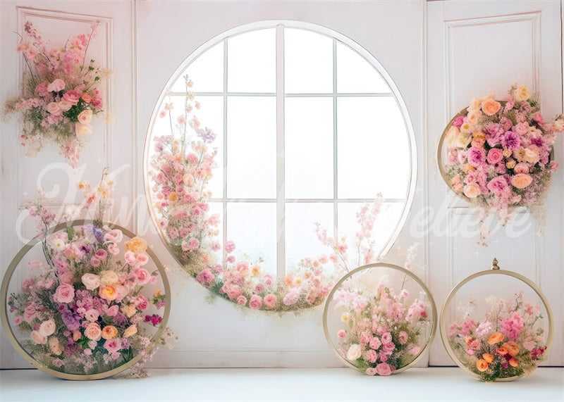 Kate Bright Room with Flower Hoop Wreaths Backdrop Designed by Mini MakeBelieve