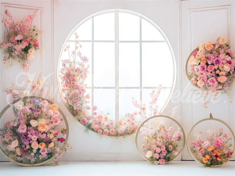 Kate Bright Room with Flower Hoop Wreaths Backdrop Designed by Mini MakeBelieve