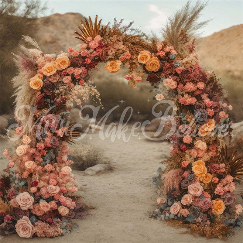 Kate Desert Mountain Lush Floral Arch Backdrop Designed by Mini MakeBelieve