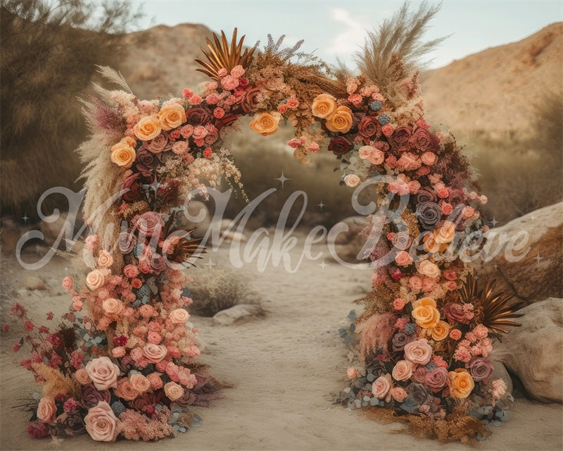 Kate Desert Mountain Lush Floral Arch Backdrop Designed by Mini MakeBelieve
