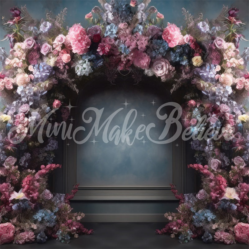 Kate Fine Art Blue Pink Purple Floral Arch Interior Backdrop Designed by Mini MakeBelieve