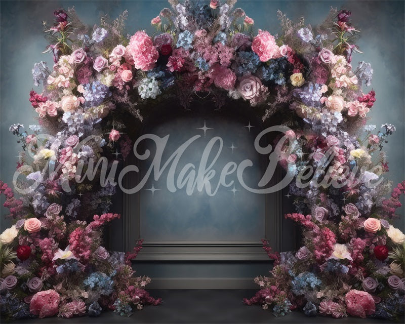 Kate Fine Art Blue Pink Purple Floral Arch Interior Backdrop Designed by Mini MakeBelieve