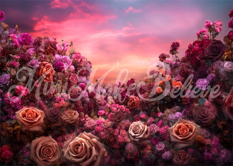 Kate Fine Art Floral Sunset Roses Backdrop Designed by Mini MakeBelieve