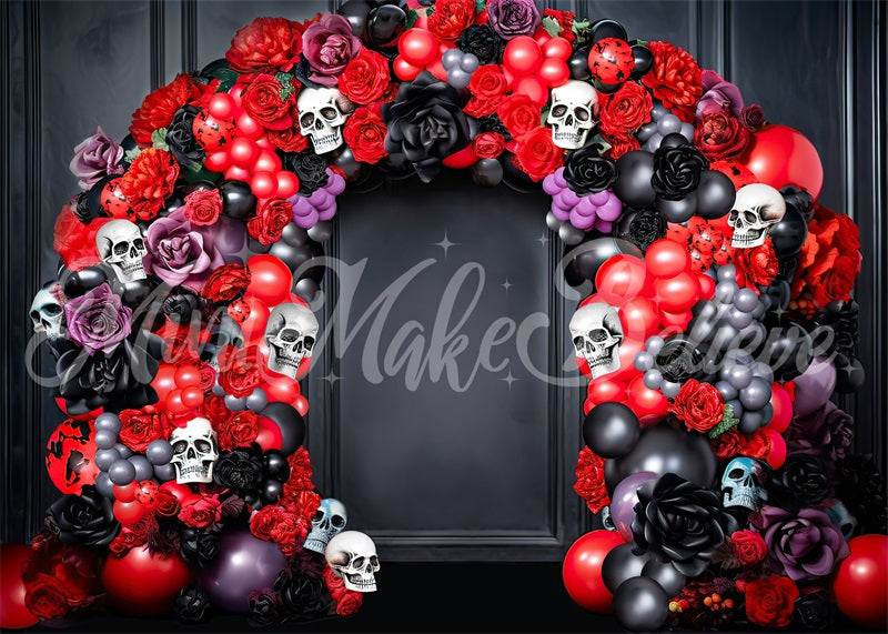 Kate Halloween Dia Dead Spooky Skull Balloon Floral Arch Backdrop Designed by Mini MakeBelieve