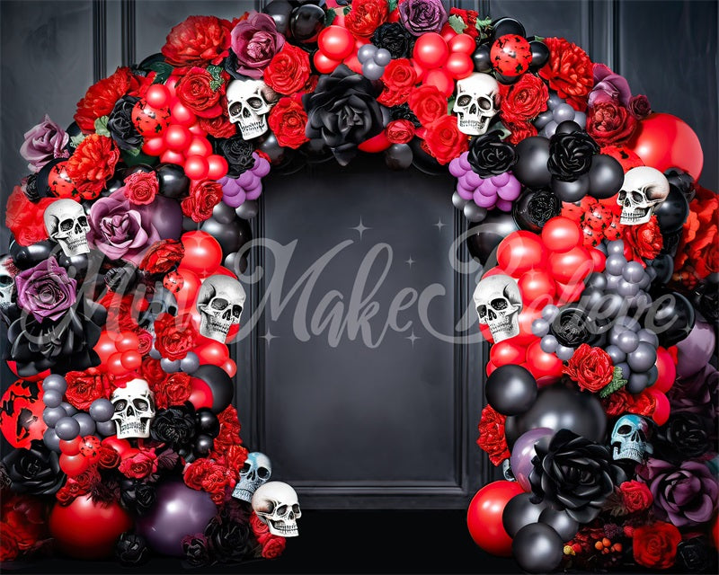 Kate Halloween Dia Dead Spooky Skull Balloon Floral Arch Backdrop Designed by Mini MakeBelieve