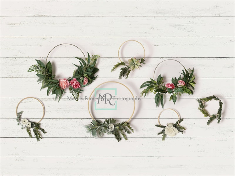 Kate Summer White Shiplap with Floral Hoops Backdrop Designed by Mandy Ringe Photography