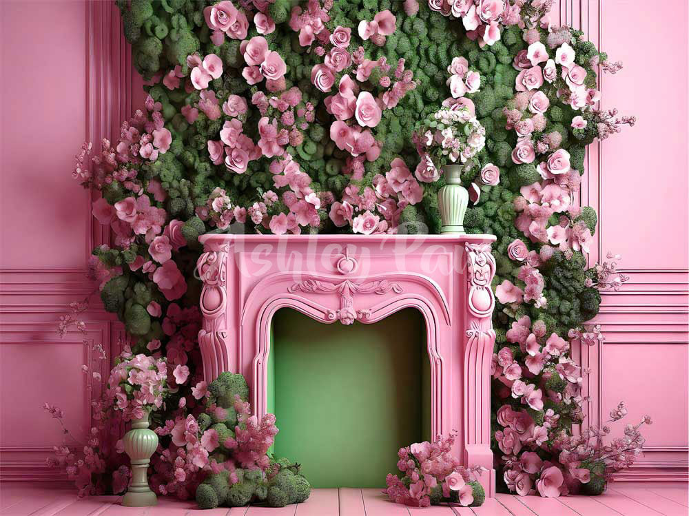 Kate Fireplace in Fashion Doll House Backdrop Designed by Ashley Paul