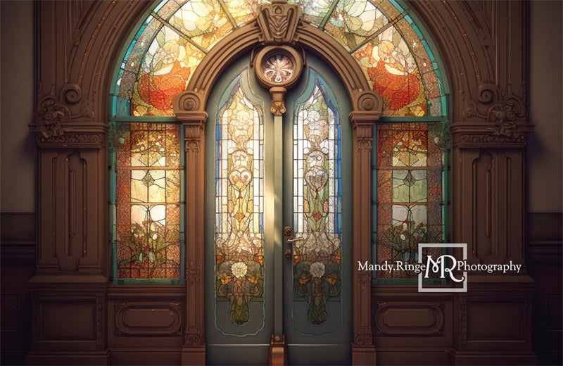 Kate Arched Stained Glass Church Door Retro Backdrop Designed by Mandy Ringe Photography