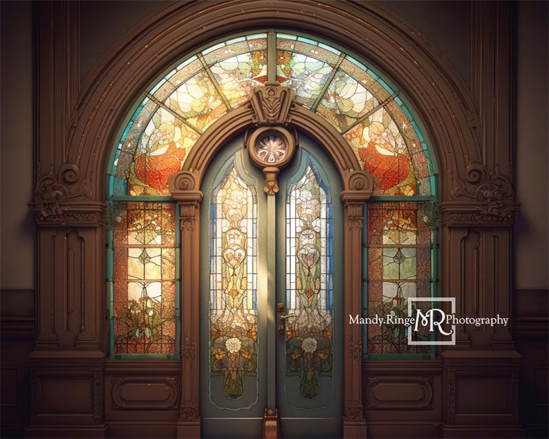 Kate Arched Stained Glass Church Door Retro Backdrop Designed by Mandy Ringe Photography