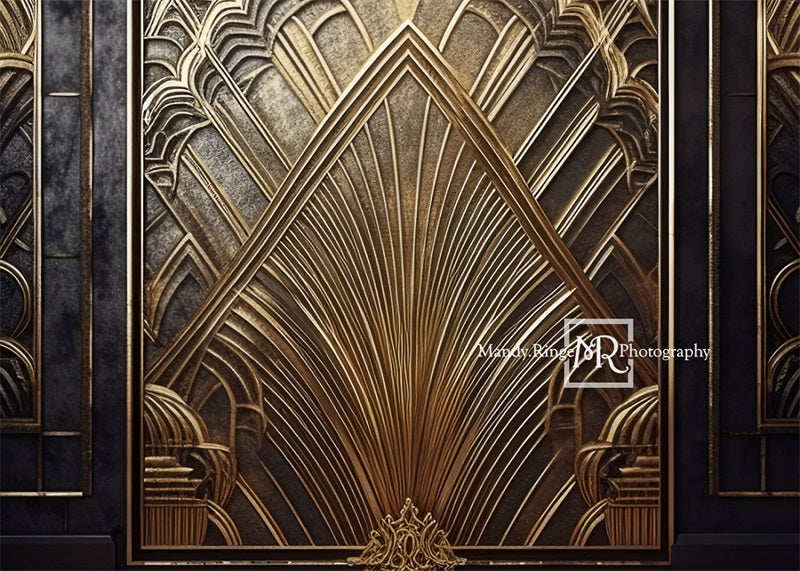 Kate Black and Gold Art Deco Gatsby Door Backdrop Designed by Mandy Ringe Photography