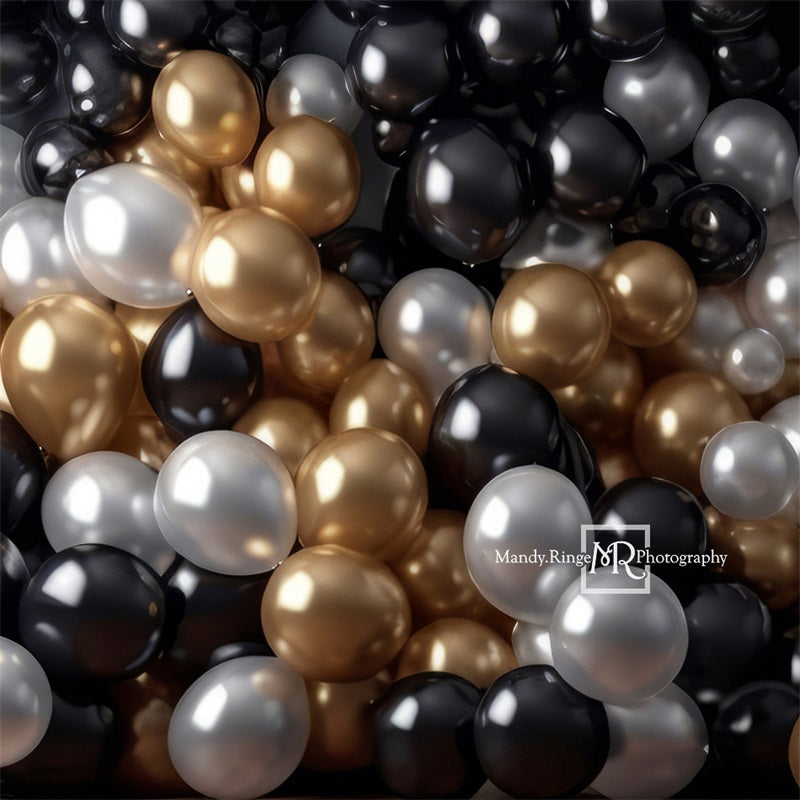 Kate Black Gold Silver Balloon Wall Birthday Backdrop Designed by Mandy Ringe Photography