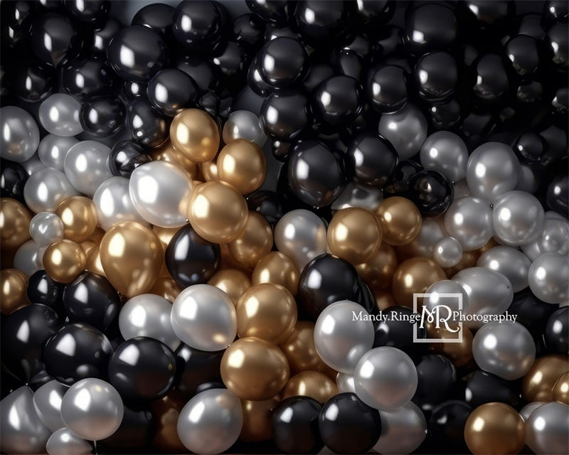 Kate Black Gold Silver Balloon Wall Birthday Backdrop Designed by Mandy Ringe Photography