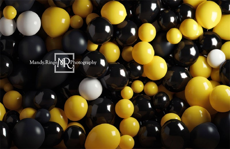 Kate Black Yellow White Balloon Wall Birthday Backdrop Designed by Mandy Ringe Photography