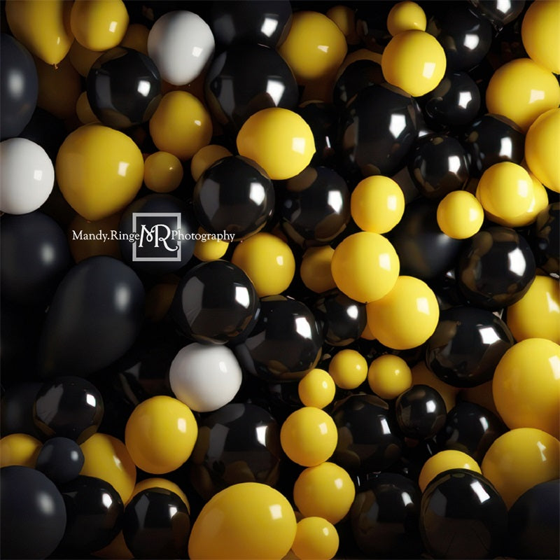 Kate Black Yellow White Balloon Wall Birthday Backdrop Designed by Mandy Ringe Photography