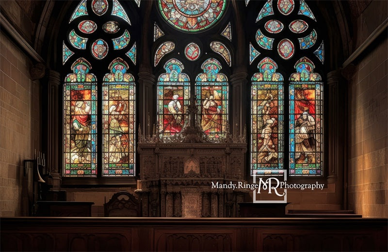 Kate Church Altar with Stained Glass Backdrop Designed by Mandy Ringe Photography
