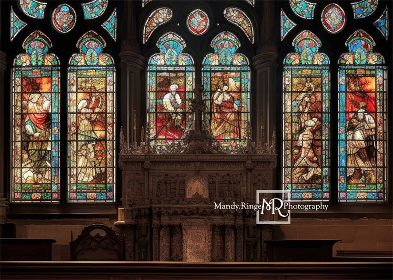 Kate Church Altar with Stained Glass Backdrop Designed by Mandy Ringe Photography